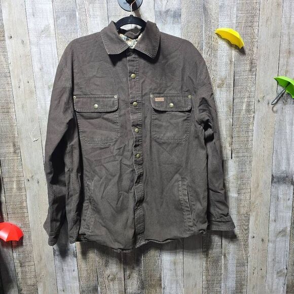 Carhartt Men's Plaid Lined Heavy Canvas Snap Up Long Shirt Jacket Shacket Brown - Picture 2 of 6